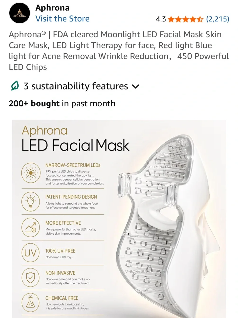 Aphr ona White LED Facial Mask – Moonlight Light Therapy for Skin